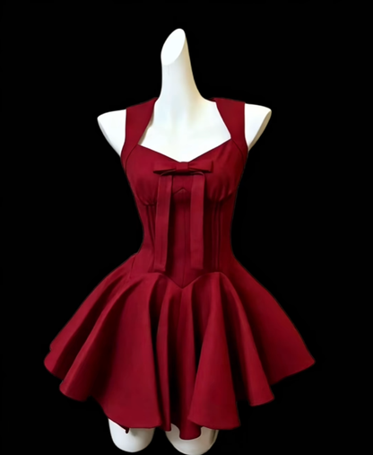 Modest Ball Gown Sweetheart Burgundy Satin Mini Senior Short Hoco Gown High School Homecoming Dresses N4707