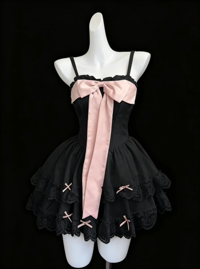 Elegant Ball Gown Spaghetti Strap Sleeveless Black Pink With Bow-knot Mini Senior Inspo Short Homecoming Dresses N4718