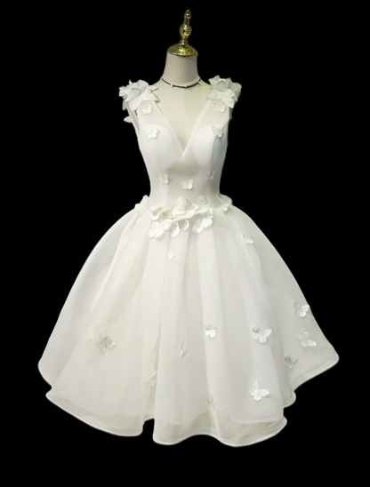 Pretty Ball Gown V Neck White Mini Senior Inspo Graduation Short Homecoming Dresses N4723