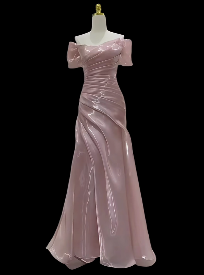 Sexy Prom Dresses Mermaid Off The Shoulder Pink With Sleeves Evening Long Formal Dress N4725