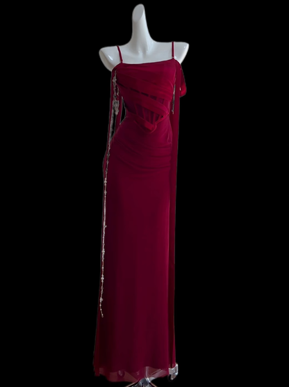 Sexy Prom Dresses Mermaid Spaghetti Strap Red With Fold Evening Long Formal Dress N4726