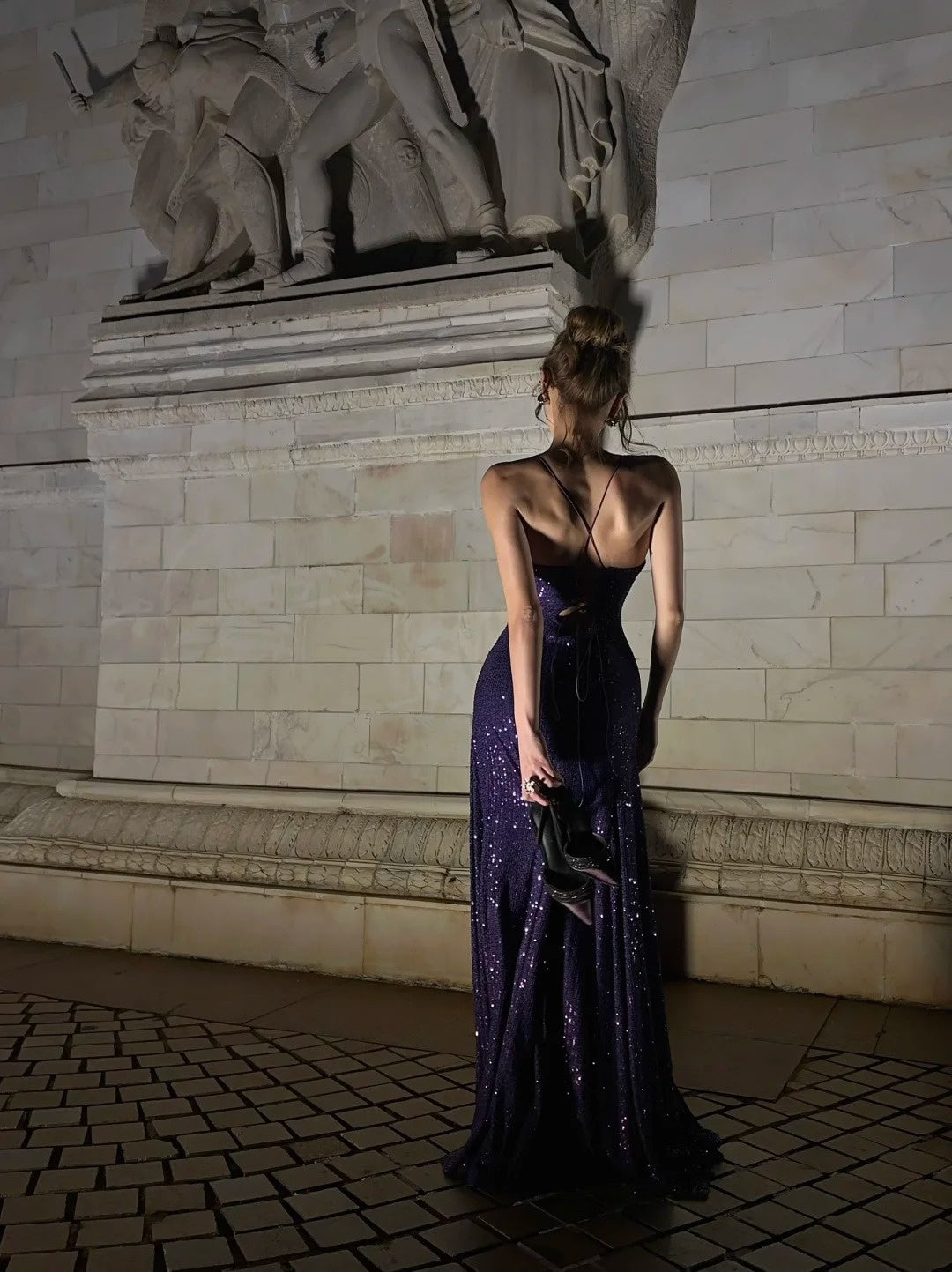 Classy Mermaid Spaghetti Strap Purple Sequined Prom Dress Long 18th Birthday Party Gowns Formal Dresses N479