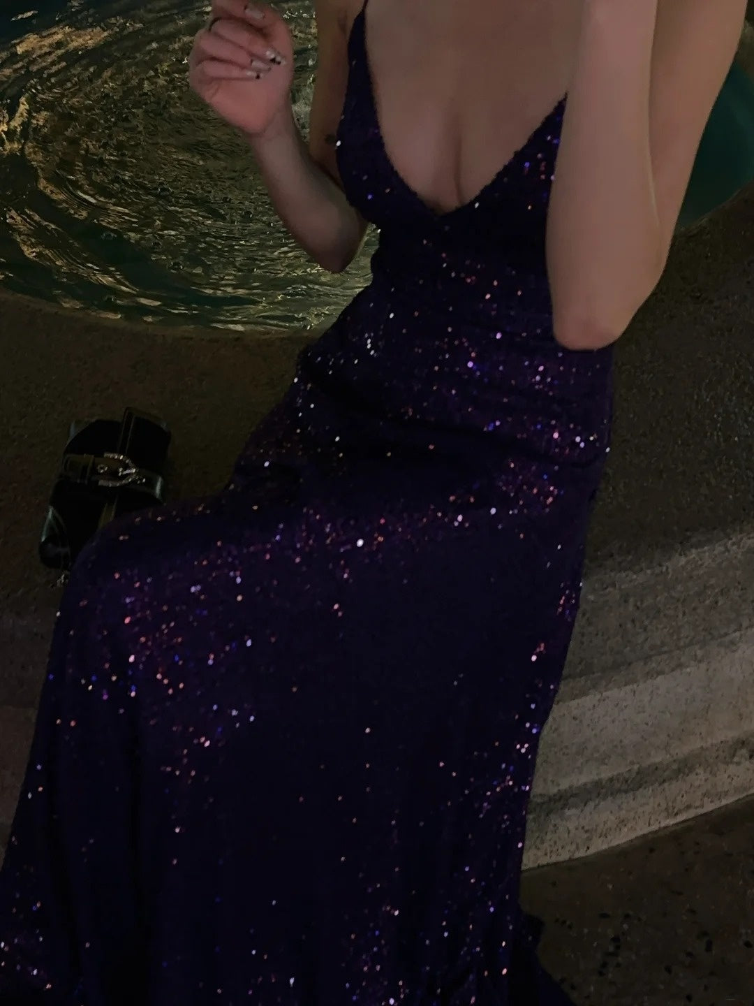 Classy Mermaid Spaghetti Strap Purple Sequined Prom Dress Long 18th Birthday Party Gowns Formal Dresses N479