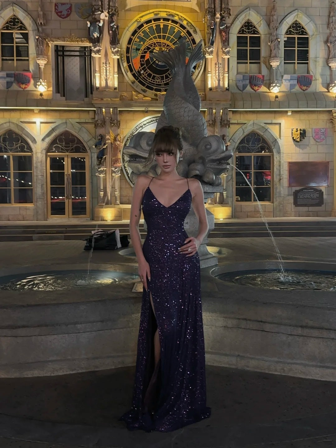 Sparkling Mermaid Spaghetti Strap Purple Sequined Prom Dress Long 18th Birthday Party Gown Formal Evening Dresses N477