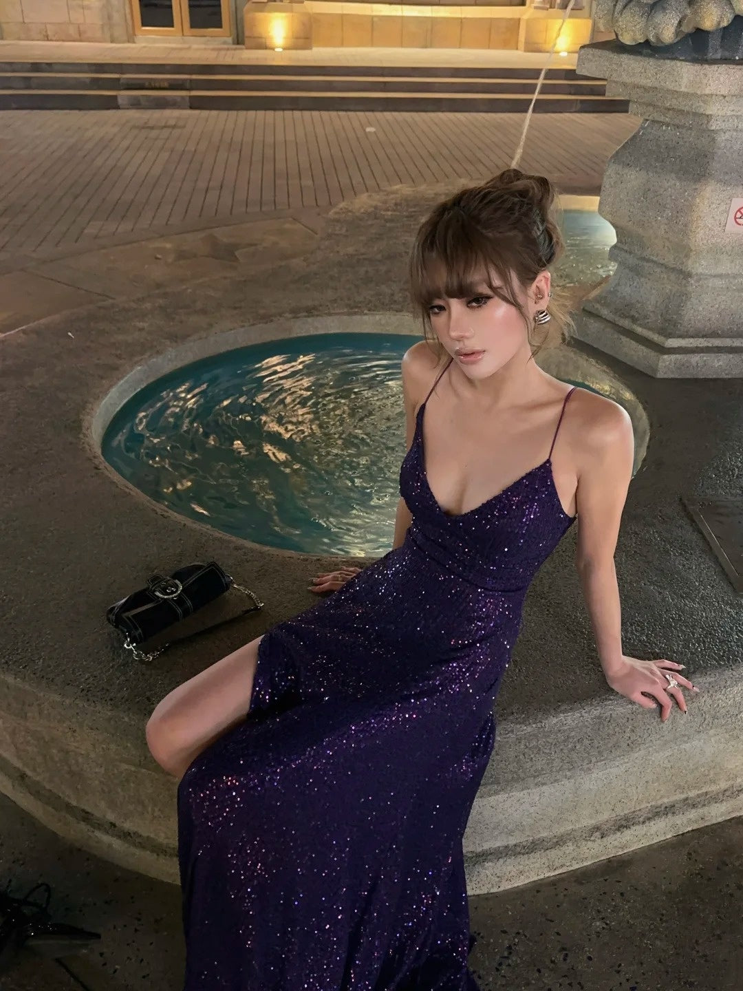 Sparkling Mermaid Spaghetti Strap Purple Sequined Prom Dress Long 18th Birthday Party Gown Formal Evening Dresses N477