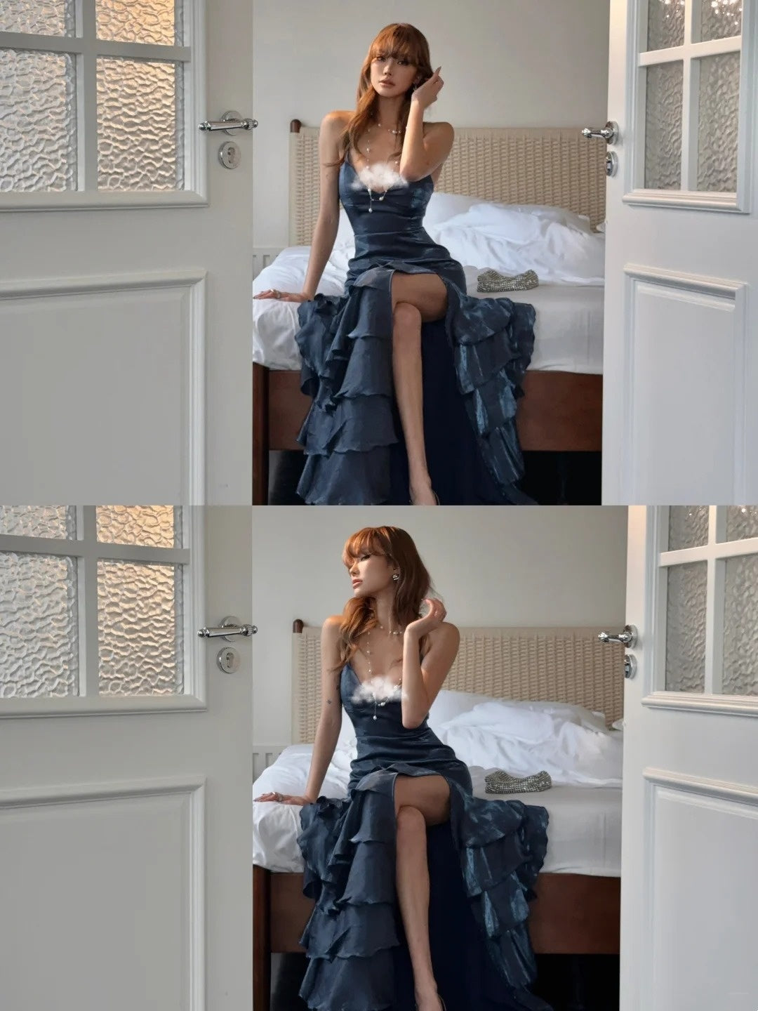 Ethereal Mermaid Spagehtti Strap Long Prom Dress Corset Back Navy Blue Long Ball Gowns Formal 18th Birthday Dresses N484