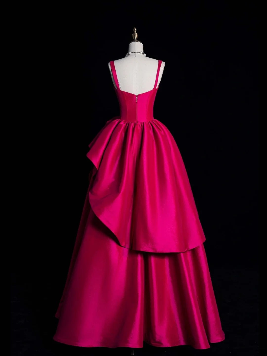 Elegant Ball Gown Spaghetti Strap Hot Pink Satin Floral Long Evening Dresses Semi Prom Formal Gown N617