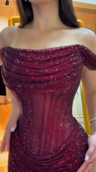 Off-Shoulder Sparkly Mermaid Prom Dresses Senior School Event Dress Formal Gown N621