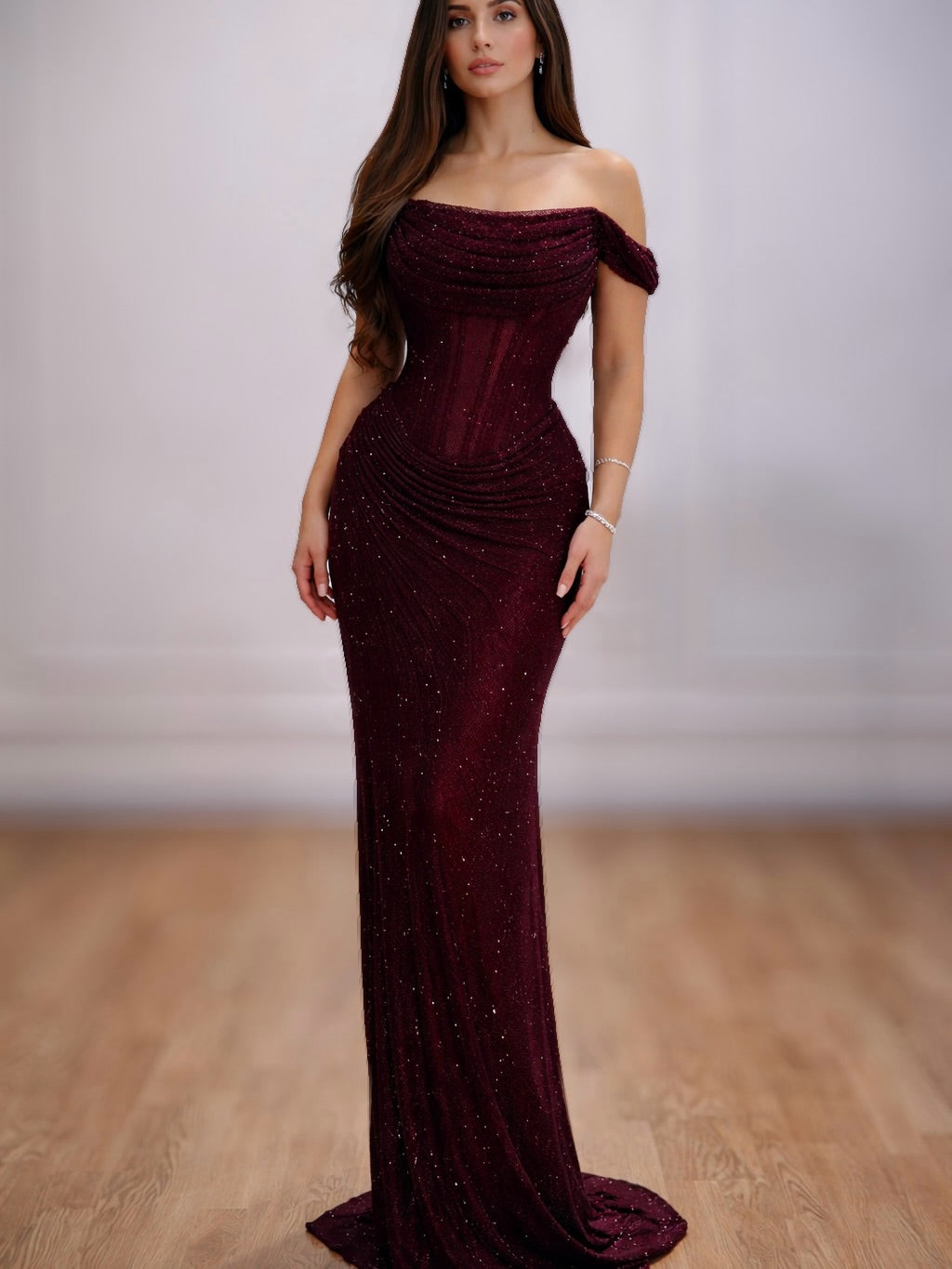 Off-Shoulder Sparkly Mermaid Prom Dresses Senior School Event Dress Formal Gown N621