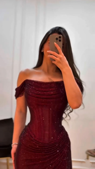 Off-Shoulder Sparkly Mermaid Prom Dresses Senior School Event Dress Formal Gown N621