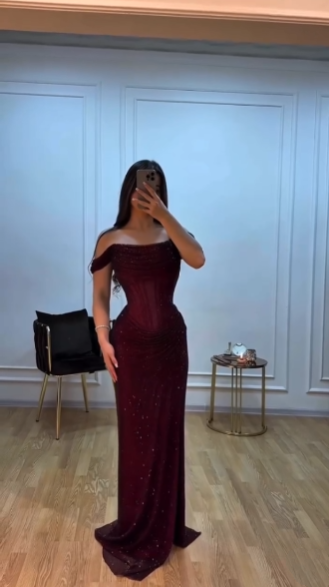 Off-Shoulder Sparkly Mermaid Prom Dresses Senior School Event Dress Formal Gown N621