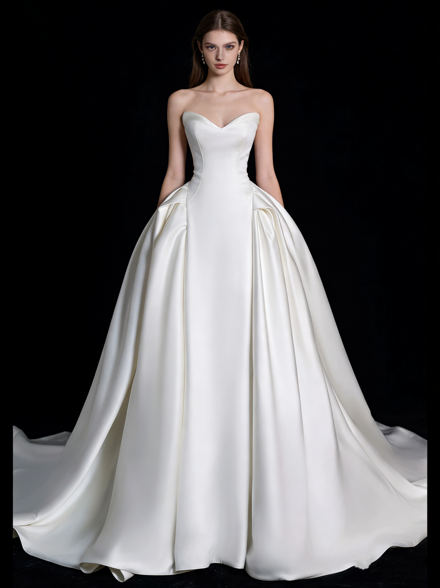 Modest Ball Gown Sweetheart White Satin With Pleated Wedding Dress Long Fairytale Autumn Bridal Dresses N690