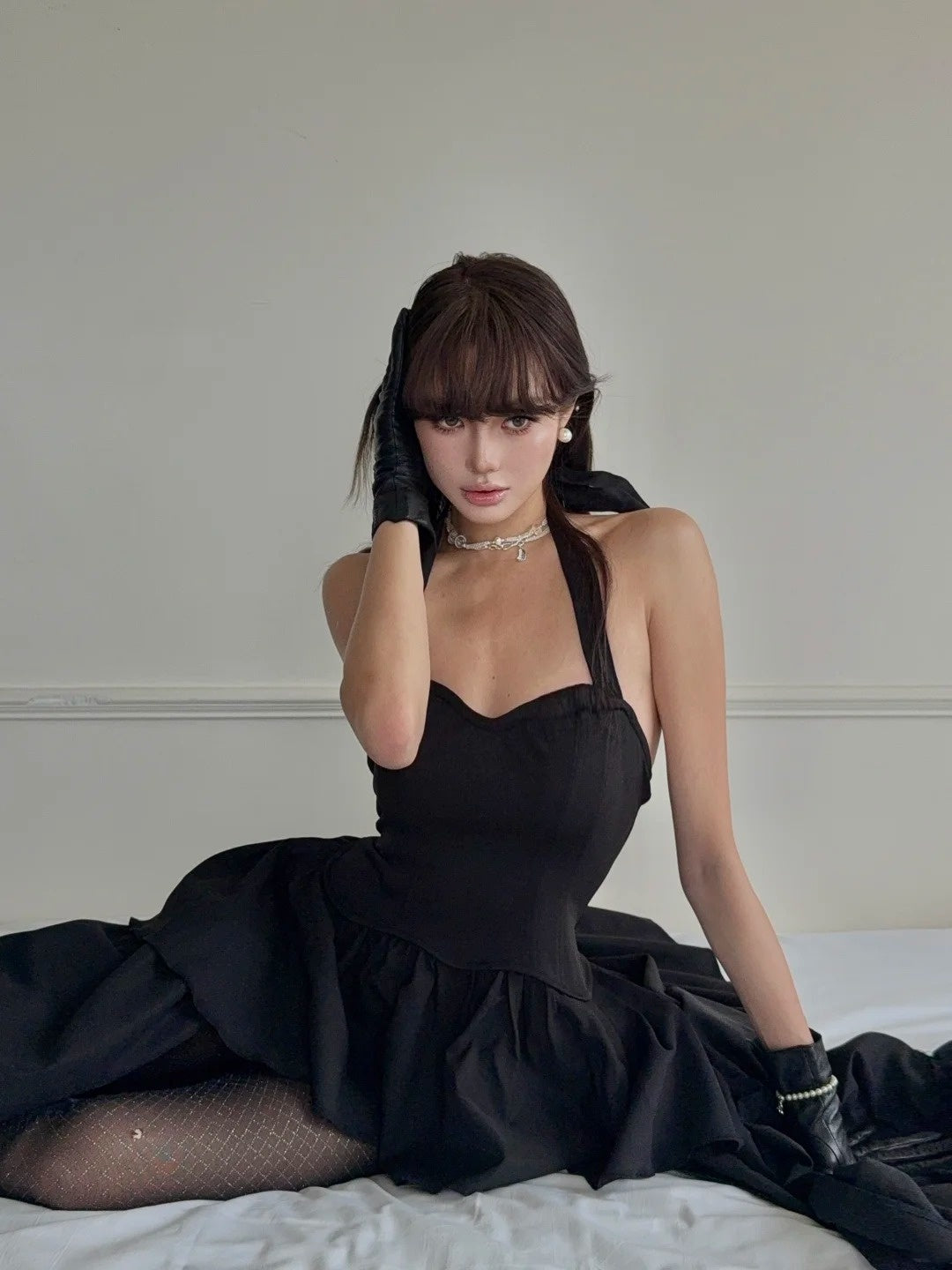 Modest High Low Halter Black Tie Wedding Guest Dress Satin Ruffles Long Prom Dresses Night Semi Formal Gown N692