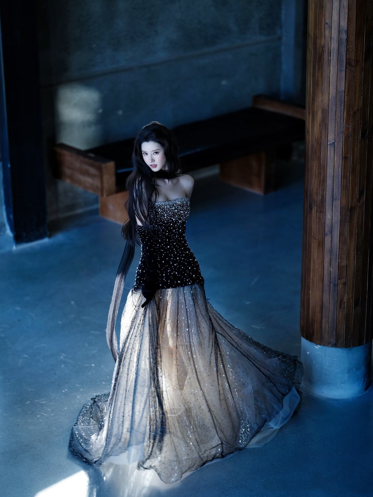 Princess Mermaid Strapless Black Sequined Long Formal Evening Dress Formal 18th Birthday Gowns Prom Dresses N738