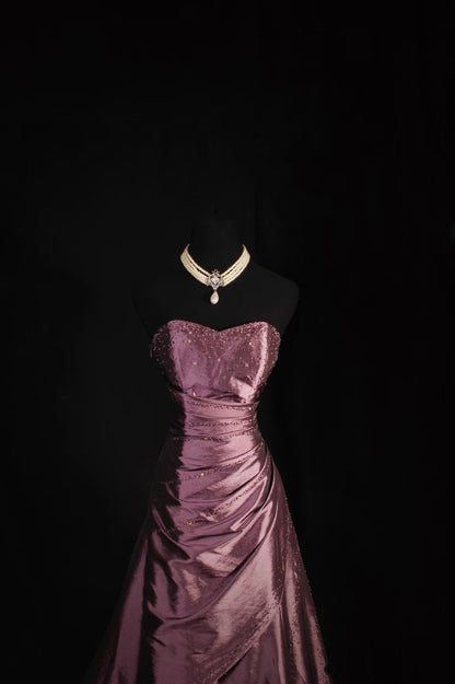 Sweetheart Satin A Line Prom Dresses Beaded Formal Evening Dress Formal Dress N777