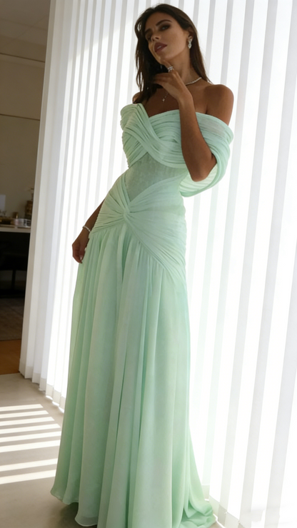 Customized Soft Blue Chiffon Evening Dress Sexy Mermaid Sweetheart Off the Shoulder Celebrity Gowns Wedding Guest Dress N897