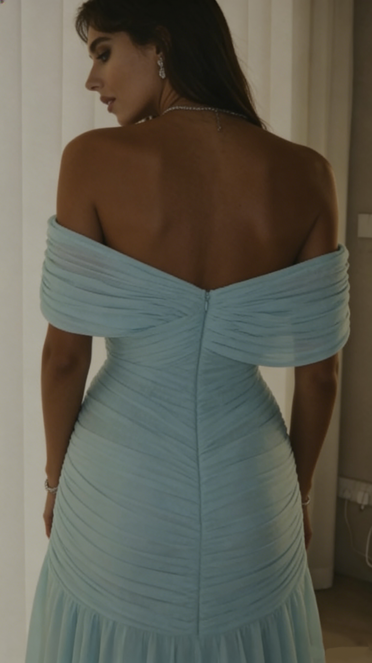 Customized Soft Blue Chiffon Evening Dress Sexy Mermaid Sweetheart Off the Shoulder Celebrity Gowns Wedding Guest Dress N897