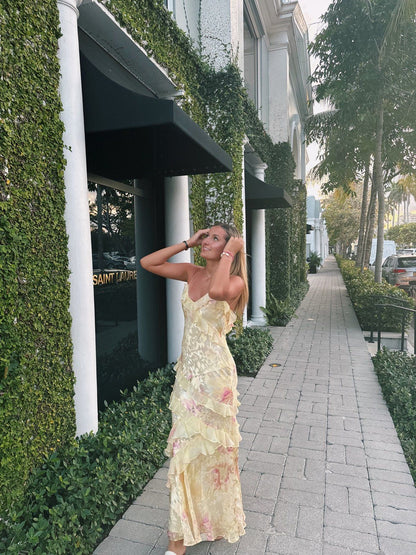 Cute Mermaid Spaghetti Straps Yellow Lace Chiffon Prom Dresses Long Party Dress 21st Birthday Outfits Graduation Gown NN901
