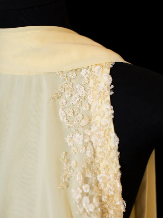 Chic A line Scoop Neck Yellow Chiffon With Feathers Long Party Dresses Prom Dresses Impress Wedding Guest Dress N913