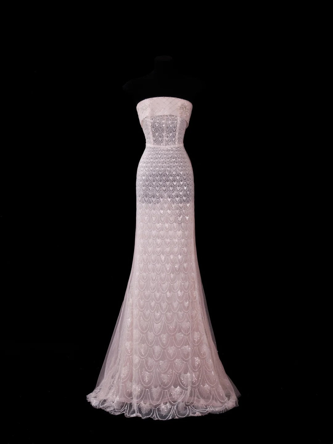Chic Mermaid Strapless Pink With Train Sequined Long Party Dresses Prom Dresses Impress Wedding Guest Dress N914
