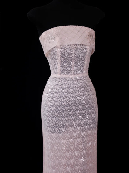 Chic Mermaid Strapless Pink With Train Sequined Long Party Dresses Prom Dresses Impress Wedding Guest Dress N914