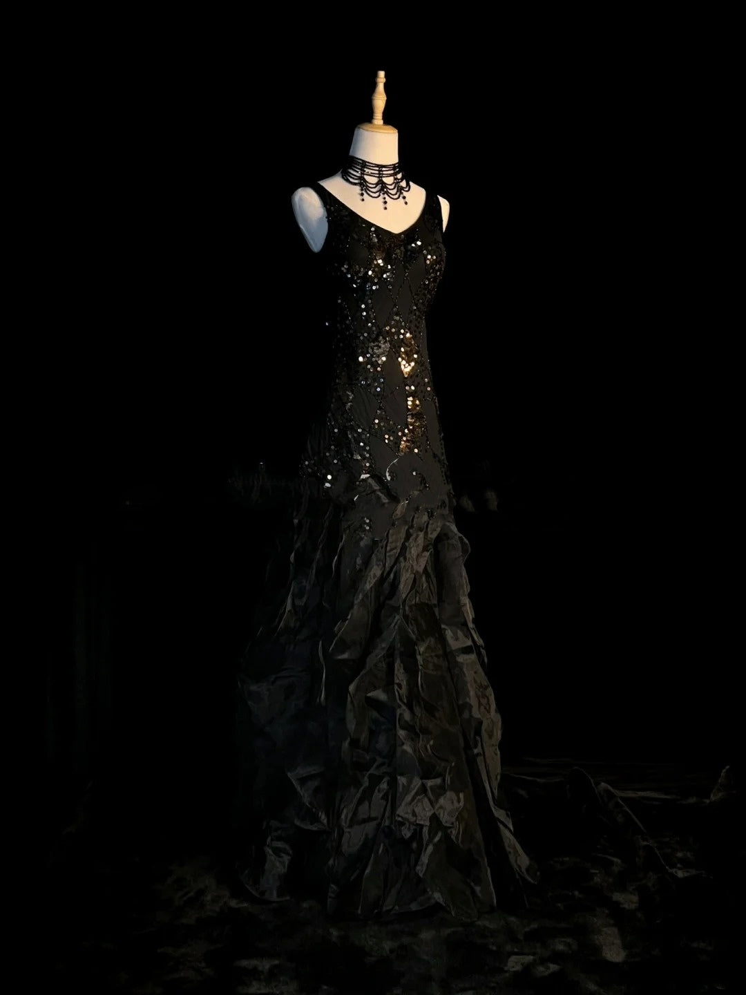 Vintage Mermaid V Neck 1950s Satin Black With Beaded Gem Long Prom Dresses Party Dress 18th Birthday Outfits Graduation Dress N920