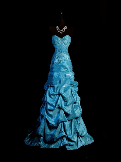 Vintage Mermaid 1950s Sweetheart Blue With Beaded Gems Long Prom Dresses Party Dress 18th Birthday Outfits Graduation Dress N923