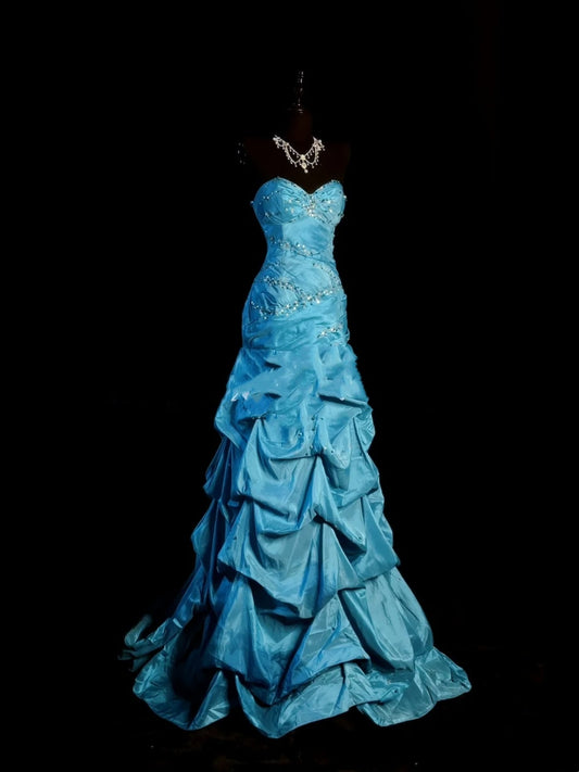 Vintage Mermaid 1950s Sweetheart Blue With Beaded Gems Long Prom Dresses Party Dress 18th Birthday Outfits Graduation Dress N923