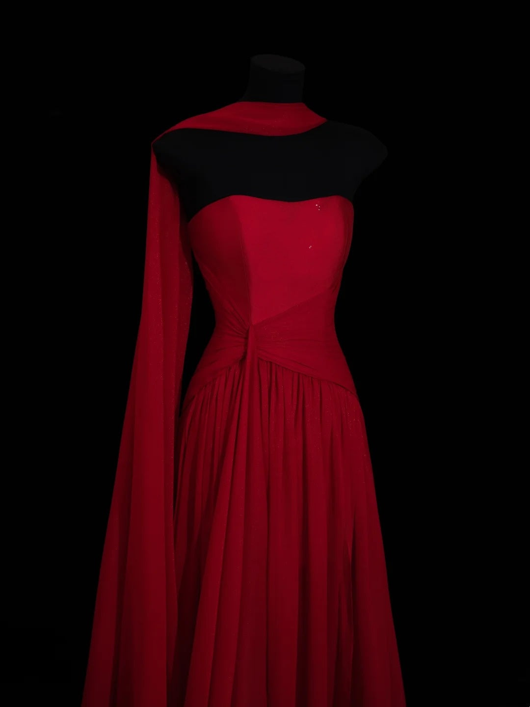 Chic A line Strapless Red Chiffon With Scarf Long Party Dresses Prom Dresses Impress Wedding Guest Dress N912