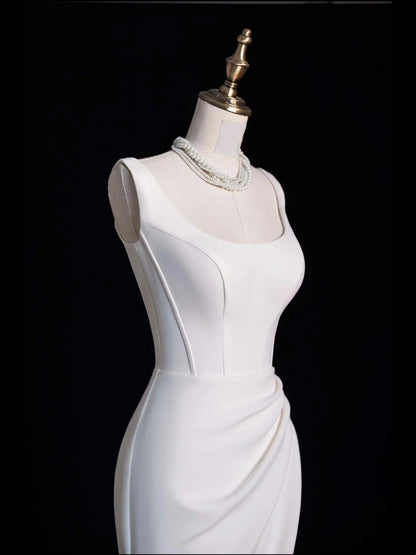 Charming Mermaid Square Neck Satin Summer With Slit Wedding Dress Long Fairytale Autumn Bridal Dresses N521