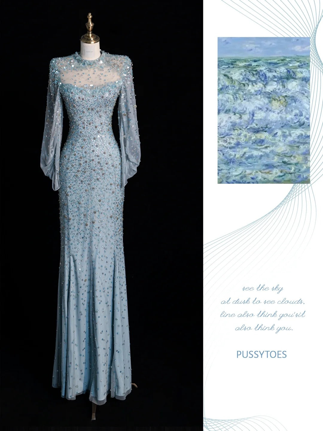 Sparkly Mermaid Jewel Neck Blue Sequin Long Prom Dresses Inspo 19th Birthday Outfits Formal Dress N525
