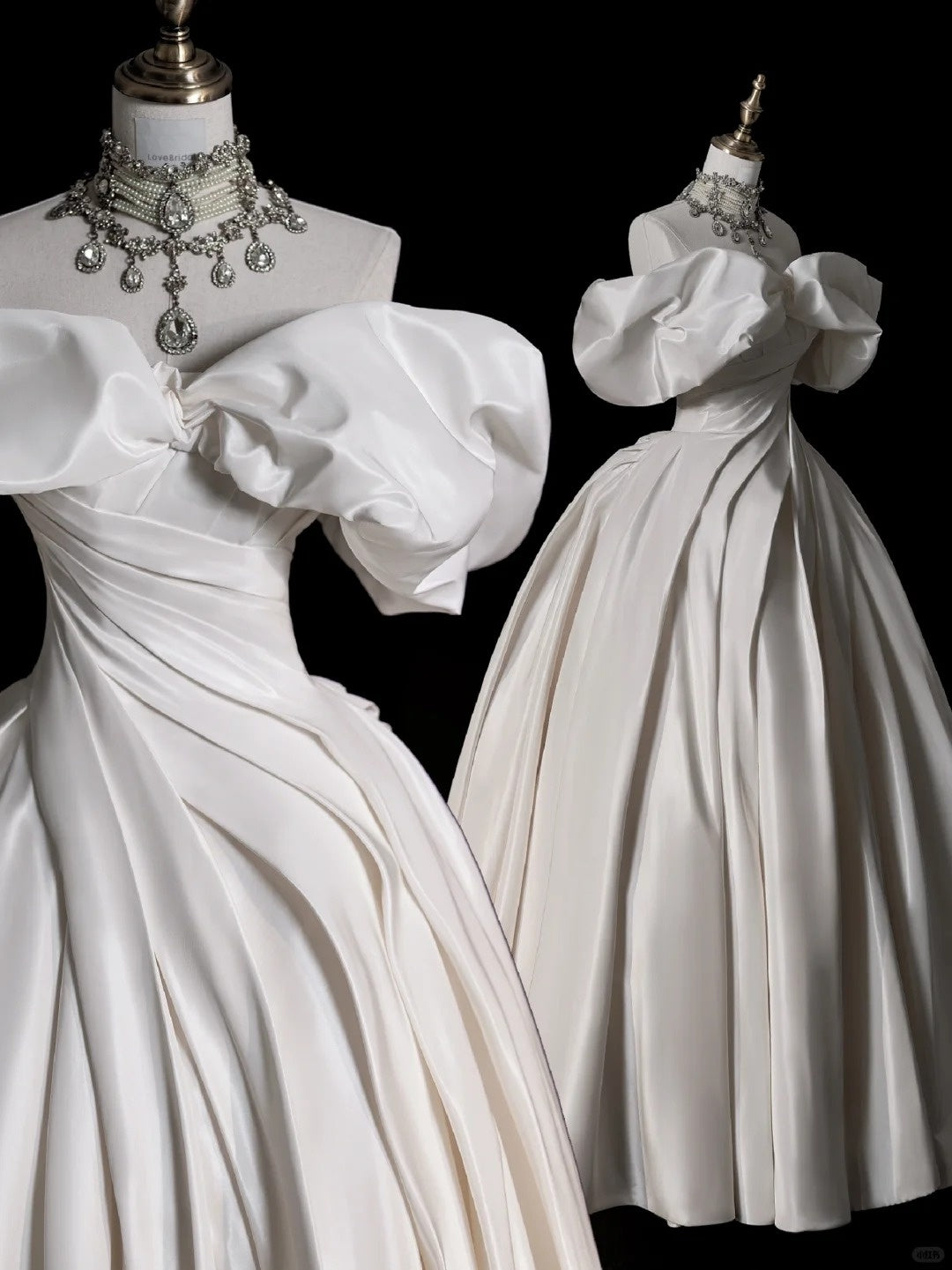 Modest Ball Gown Off The Shoulder White Satin Wedding Dress Long Fairytale Autumn Wedding Dresses N512