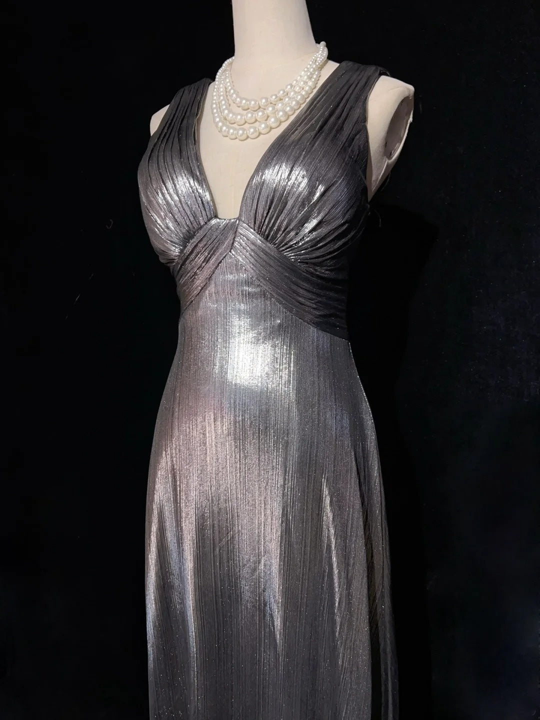 Vintage Prom Dresses Inspo A Line V Neck Grey With Ruffled 80s Long Formal Gown N2832