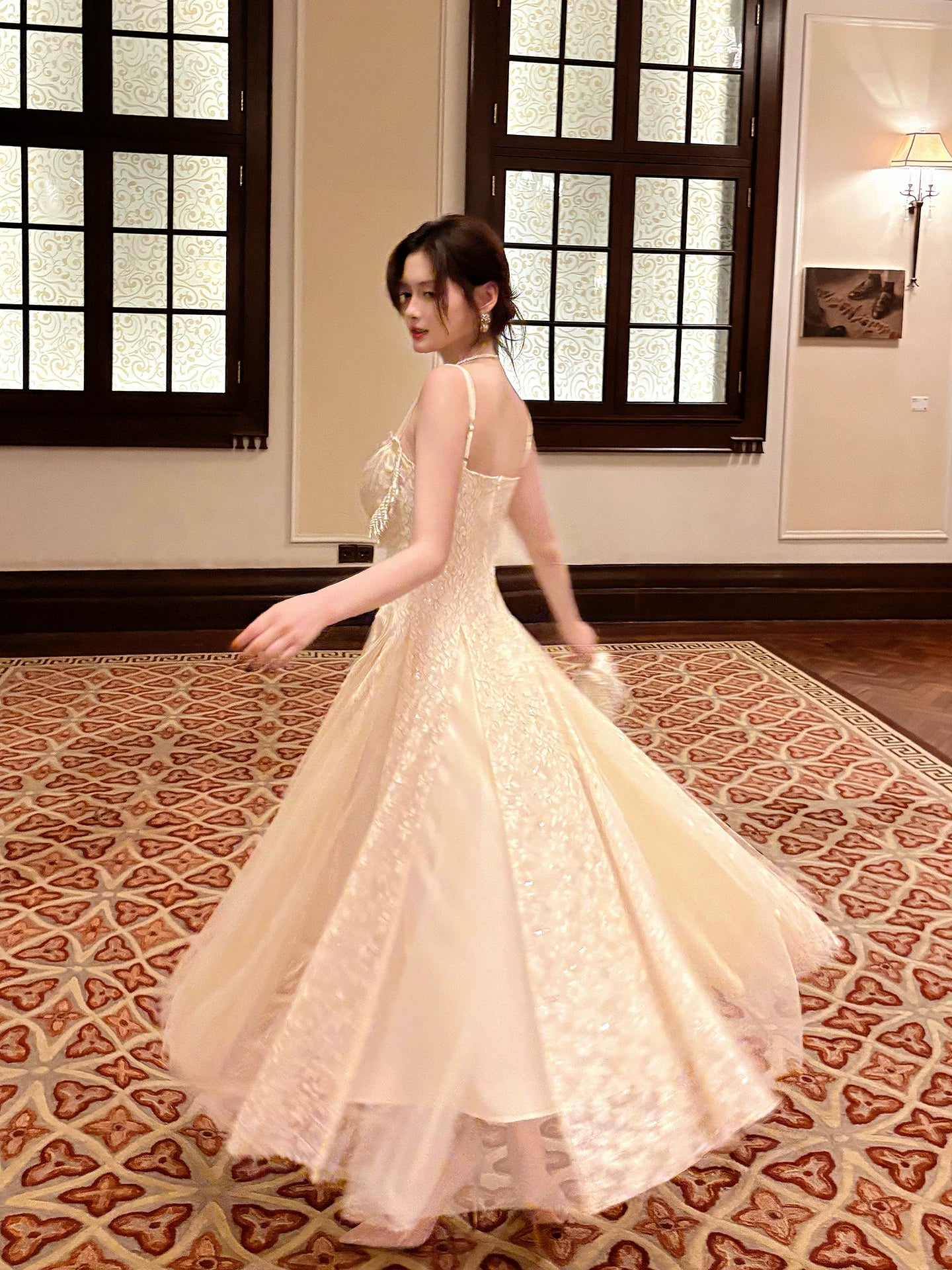 Sexy A line Spaghetti Straps Apricot Lace Prom Dresses Wedding Guest Dress 20th Birthday Outfits AB2469