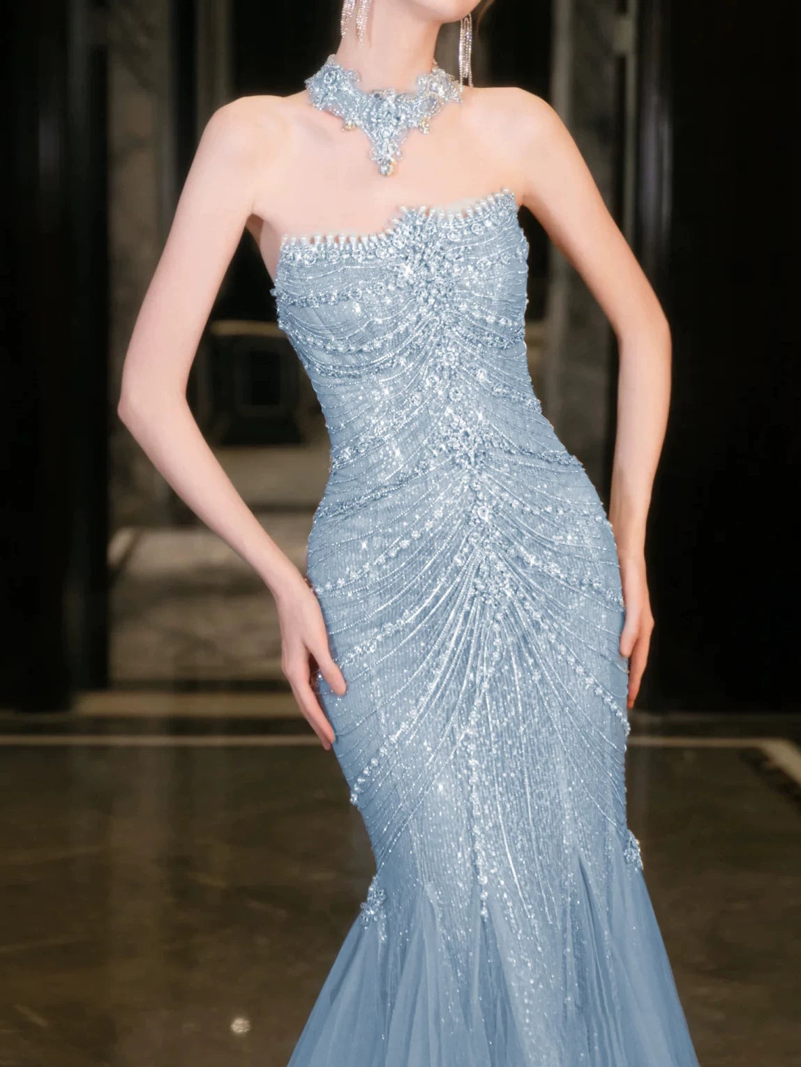 Modest Mermaid Strapless Lilac Sequins Prom Dresses Inspiration Long Party Evening Dress 21st Birthday Outfits AB2284