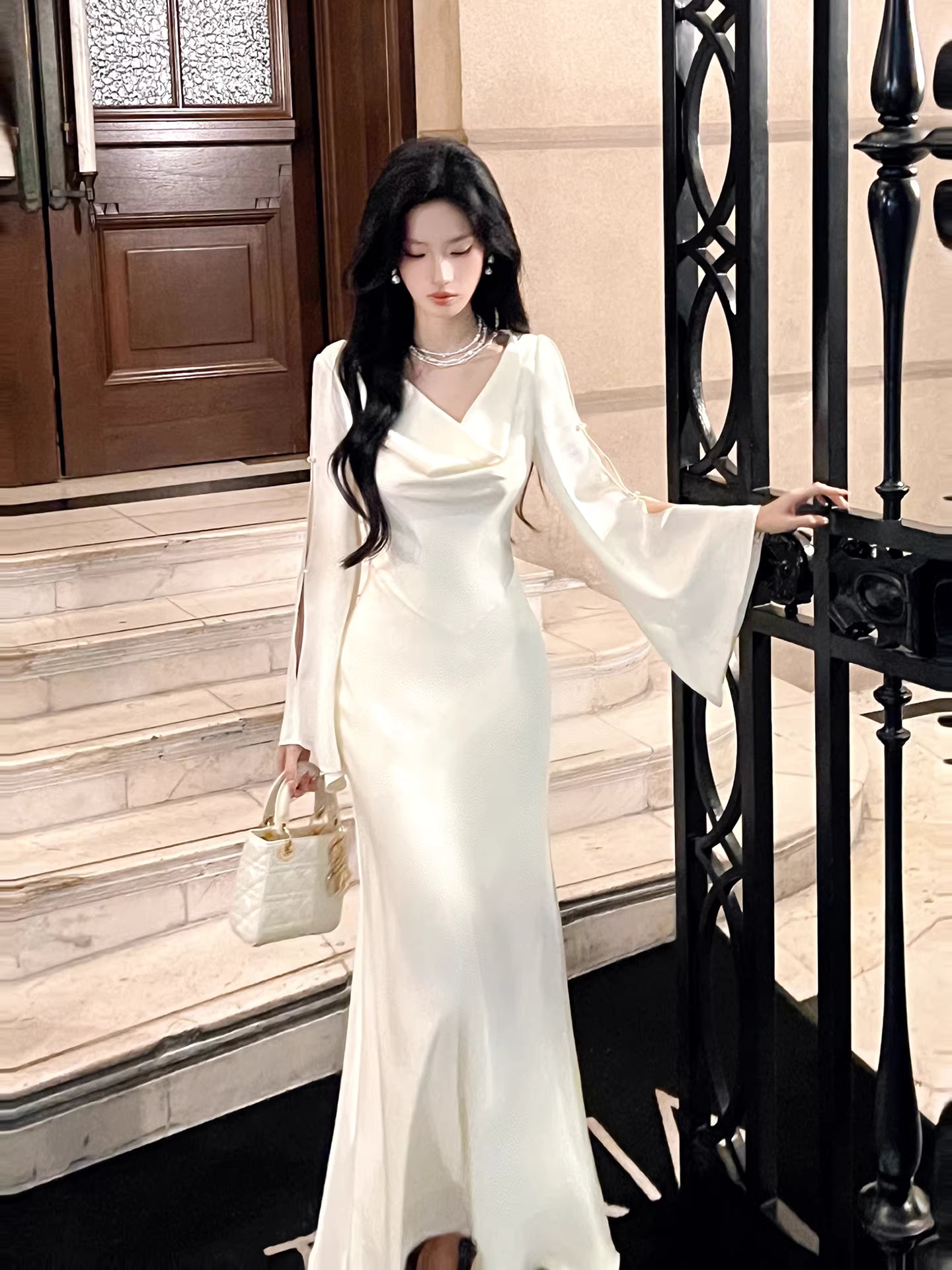 Sexy Mermaid Cowl Neck White Satin Ankle Length Prom Dresses Wedding Guest Dress 20th Birthday Outfits AB2483