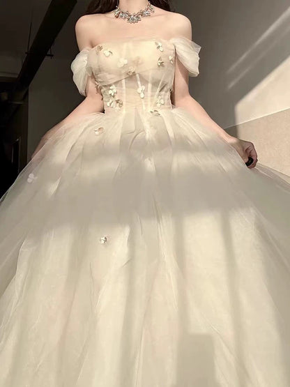 Princess Ball Gown Off The Shoulder Tulle Champagne Prom Dresses Inspiration Long Party Night Gowns 20th Birthday Outfits AB2237