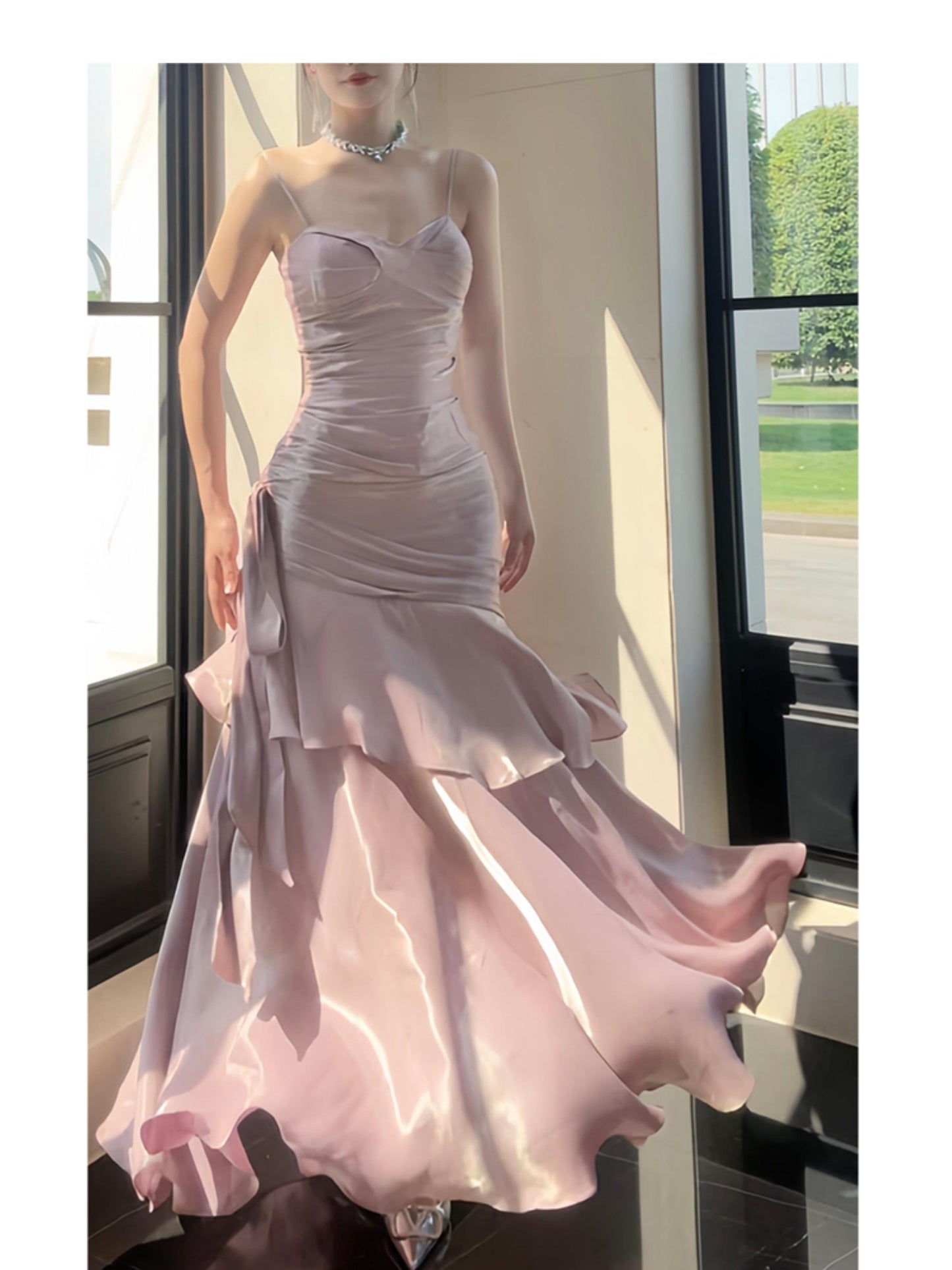 Modest Mermaid Spaghetti Straps Pink Long Prom Dresses High School Teens Senior Graduation Dance Party Dress Outfits AB2512