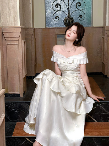 Elegant Mermaid Off The Shoulder White Long Prom Dresses 16th Nigh Party Birthday Outfits AB2504