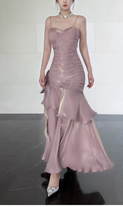 Modest Mermaid Spaghetti Straps Pink Long Prom Dresses High School Teens Senior Graduation Dance Party Dress Outfits AB2512