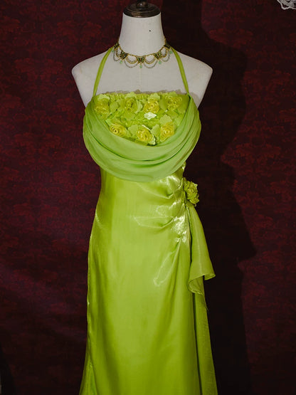Vintage 90s A Line Halter Floral Neck Long Prom Dresses Inspiration Party Retro Evening Dress 21st Birthday Outfits AB2375