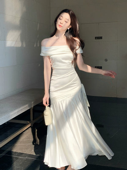 Elegant Mermaid Off The Shoulder White Long Prom Dresses 16th Nigh Party Birthday Outfits AB2452