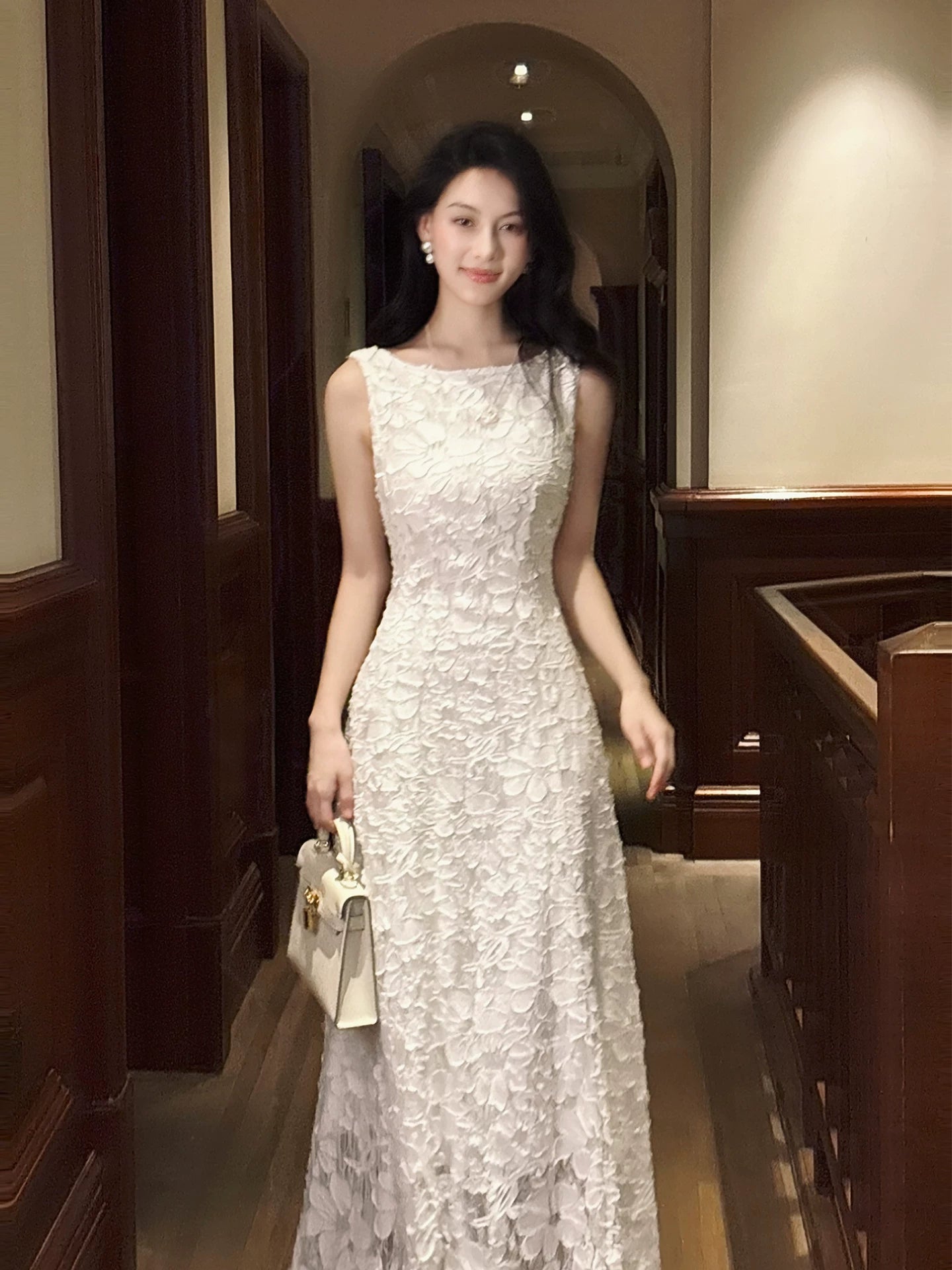 Chic A Line Bateau Neck White Lace Mid Length Prom Dresses Aesthetic Graduation Birthday Outfits N088