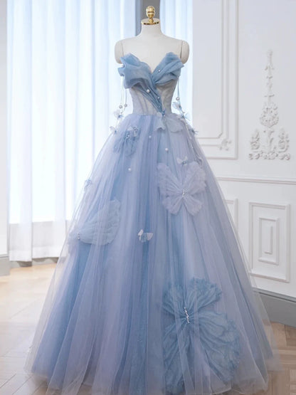 Elegant Ball Gown Sweetheart Blue Tulle Long Prom Dresses Formal Party Dress Prom Gown AB2318
