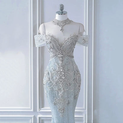 Sparkly Mermaid Evening Dress Off The Shoulder Sequins Prom Dress Long Party Dress 21st Birthday Outfits AB2321