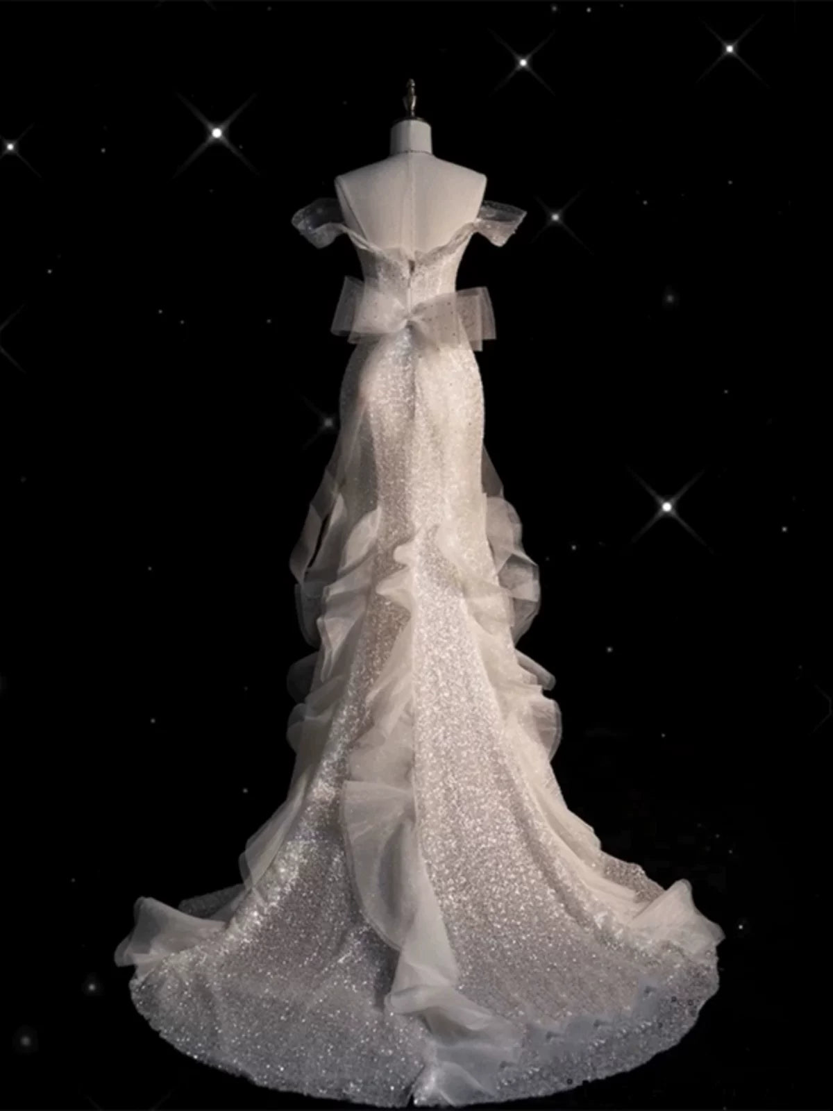 Sparkly Wedding Dresses Mermaid Off The Shoulder White Sequins Brides Dress For Brides Fitted Bridal Gown AB2335