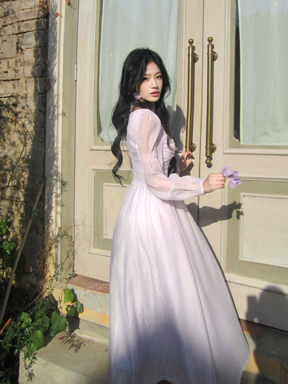 Modest A line Sweetheart Lilac Chiffon Ankle Length Long Sleeves Prom Dresses Wedding Guest Dress 20th Party Birthday Outfits AB2439