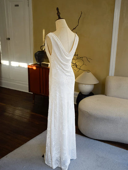 Vintage 1950s A Line Cowl Neck White Floral Lace Prom Dresses Inspiration Long Party Evening Dress 18th Birthday Outfits AB2368