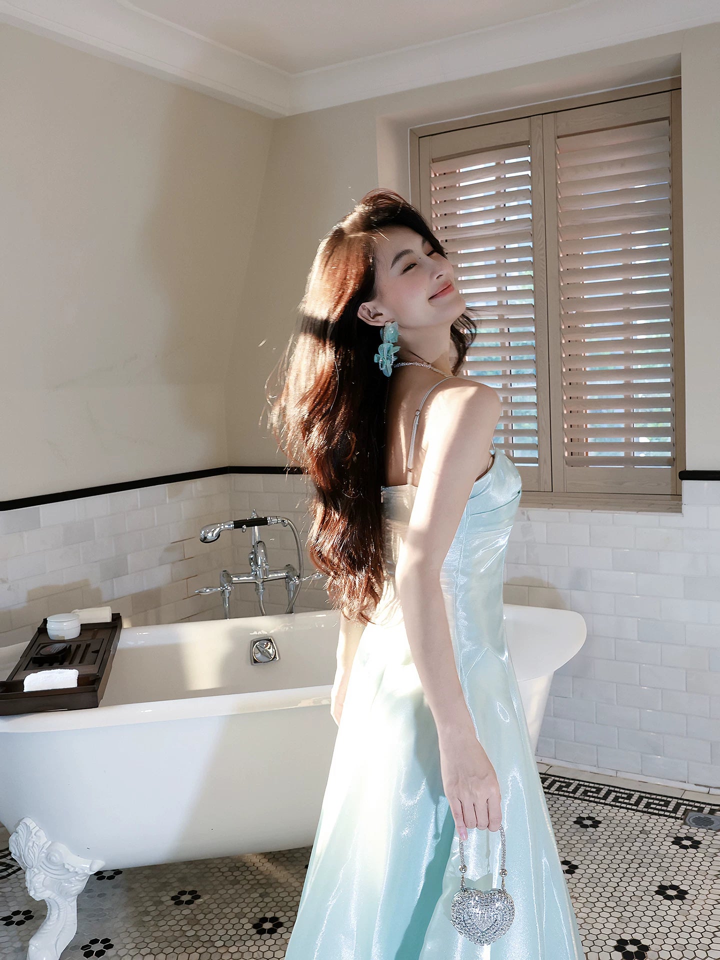 Classy A Line Spaghetti Strap Ice Blue Ankle Length Pleated Prom Dress Aesthetic Graduation Birthday Outfits N095