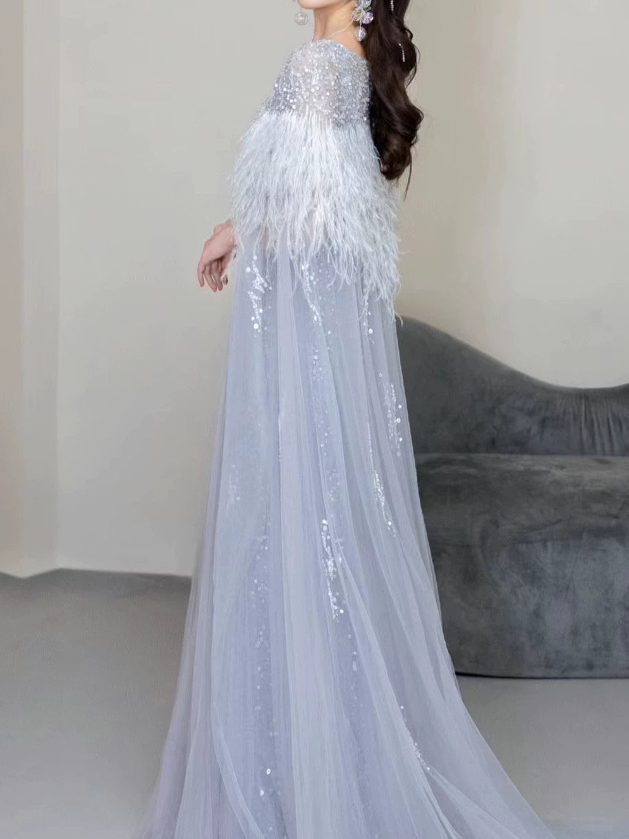 Elegant A Line V Neck Light Sky Blue Tulle Prom Dresses Inspiration Long Party Evening Dress 19th Birthday Outfits AB2300